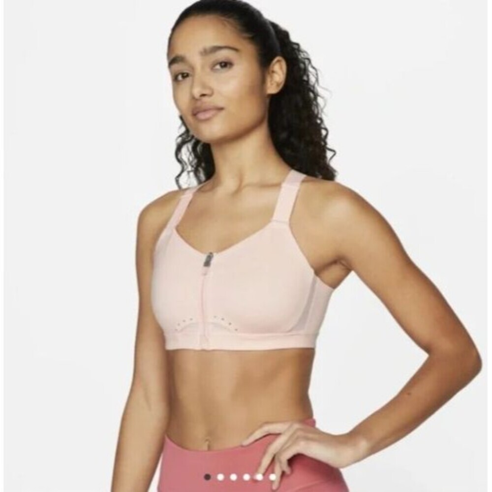 Nike Dri-FIT Alpha High-Support Padded Zip-Front Sports Pink Bra Small
